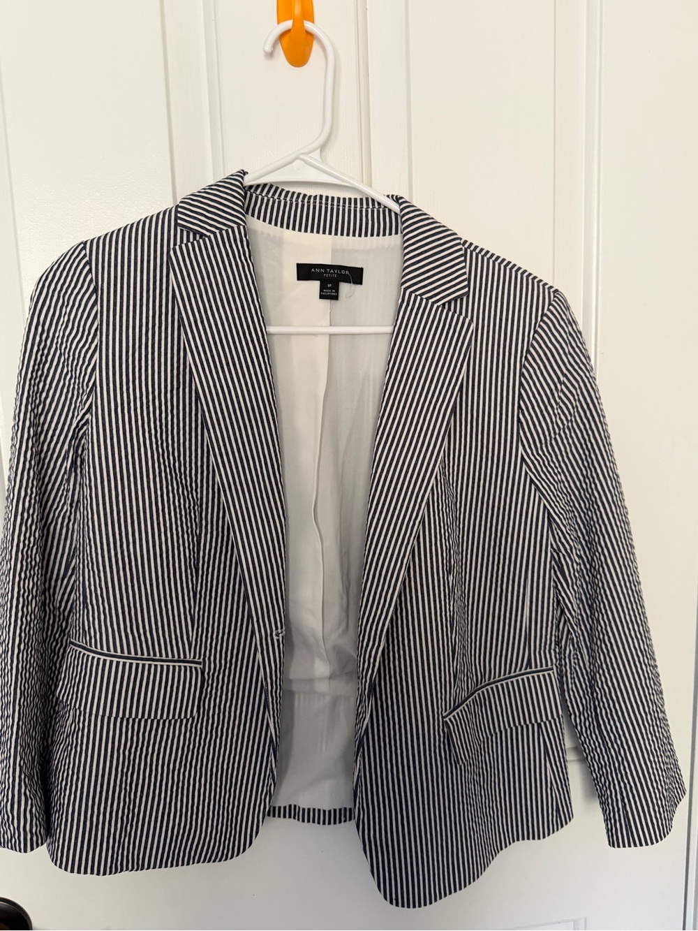 Ann Taylor Navy and White Pinstripe Blazer